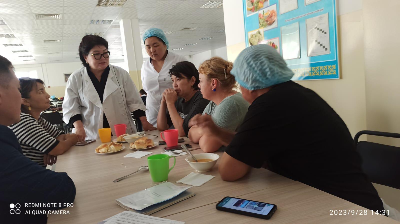 ЖББҚҚ қоры есебінен тегін ыстық тамақ ішетін оқушылардың ас мәзірлерін асханада  комиссия құрамы тексеру АКТ жасады